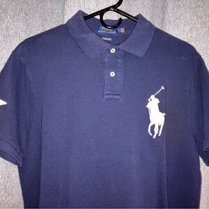 Ralph Lauren Men's Polo in Navy Blue with Big Pony White Logo